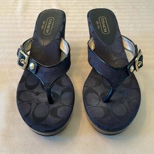 Coach wedge sandals, black with patent leather trim. Size 8.5